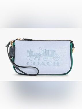 Coach Embossed Horse & Carriage Wristlet - Pale Blue with navy Strap
